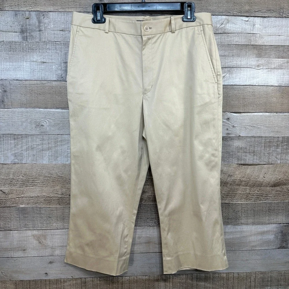 Ralph Lauren Golf Womens Capri Cropped Pants Khaki Tan‎ Sateen Size 12 Stretch